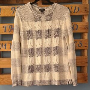 J. Crew Two-Tone Cable Knit Crewneck Sweater in Cream and Navy